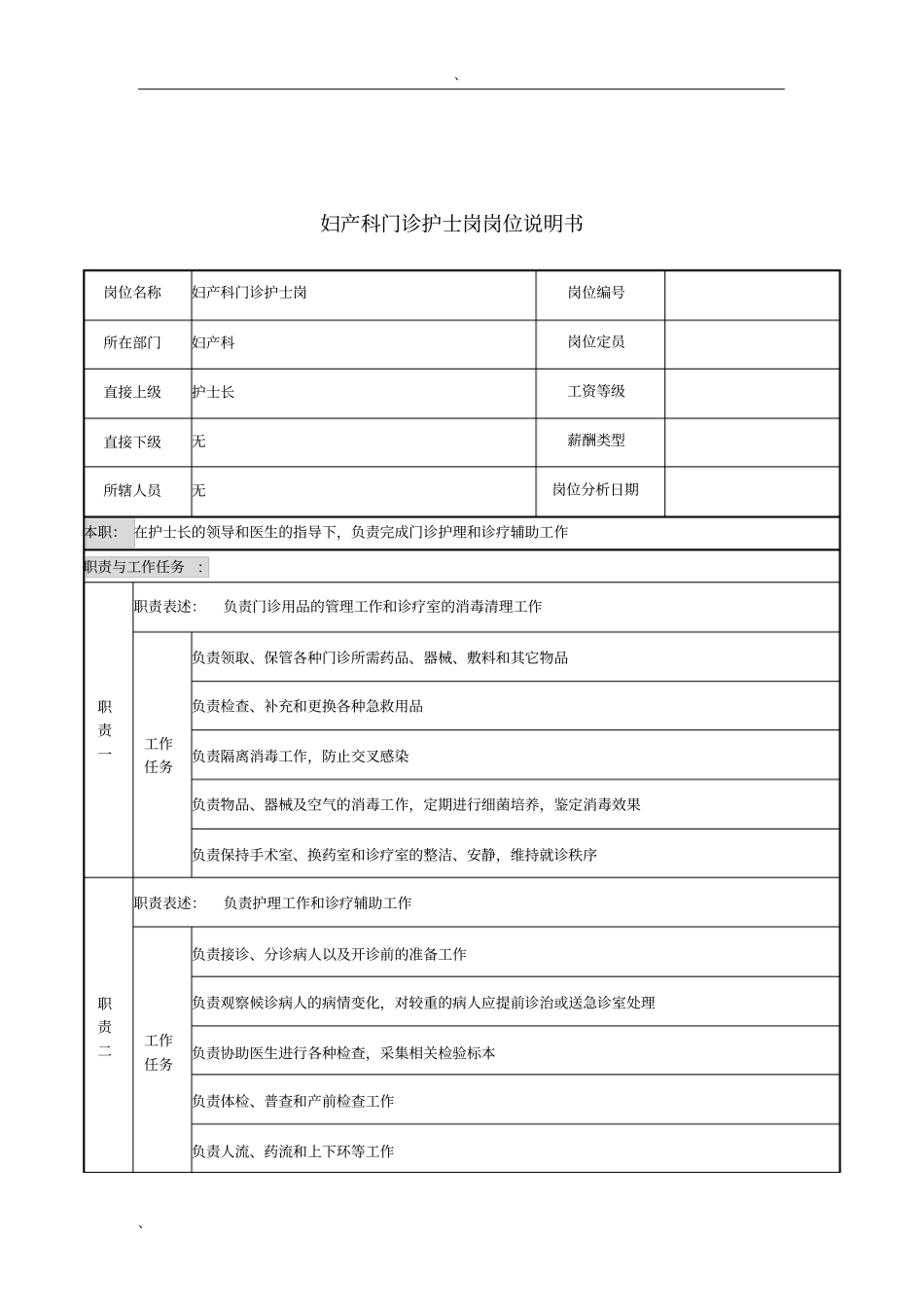 妇产科门诊护士岗岗位说明书_第1页