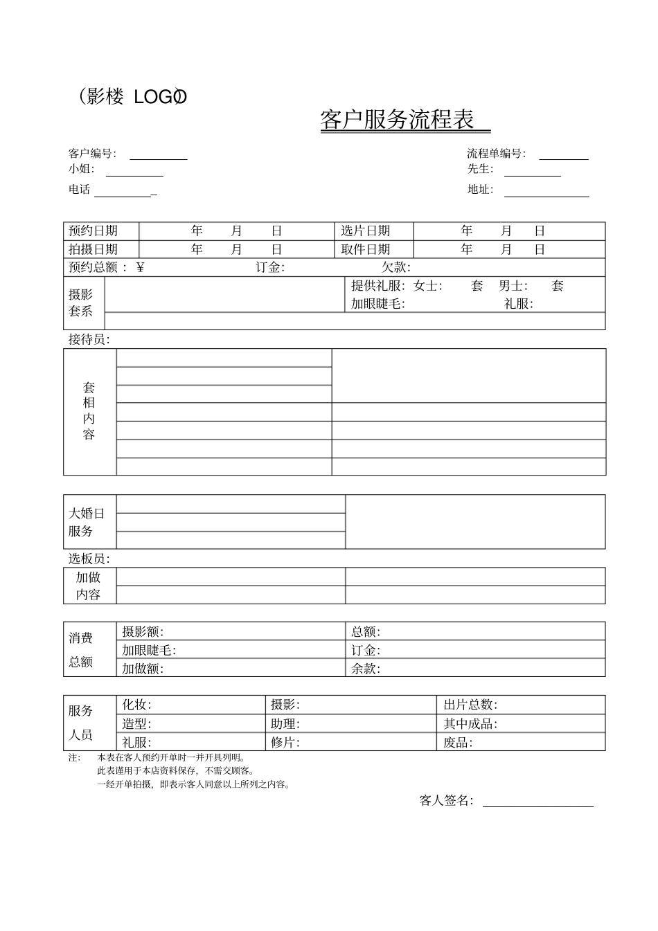 婚纱摄影流程表_第2页