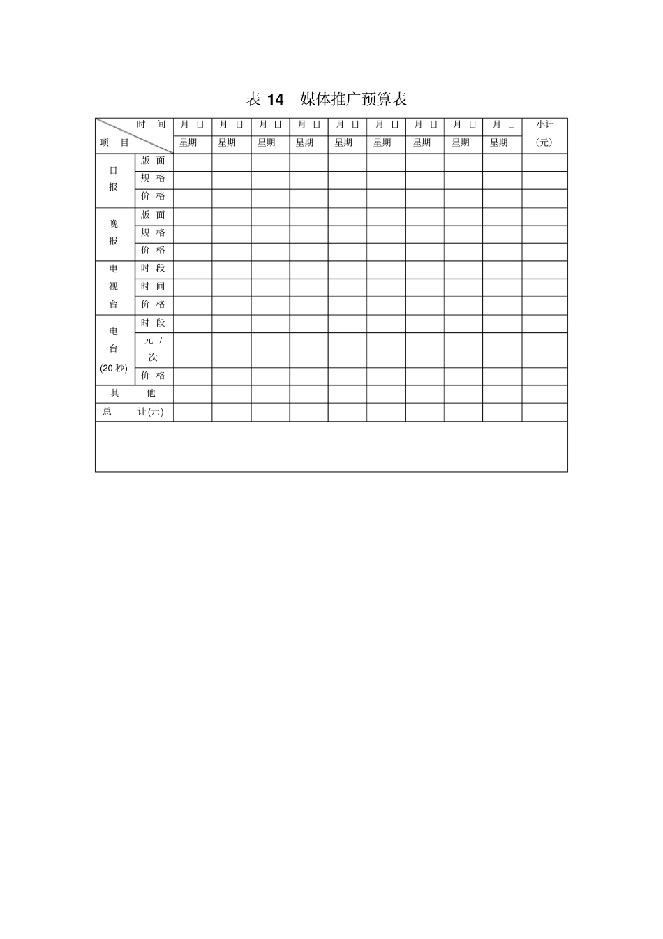 媒体推广预算表格式_第1页