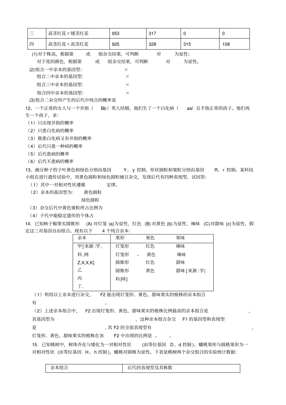 孟德尔的豌豆杂交试验二练习题_第3页