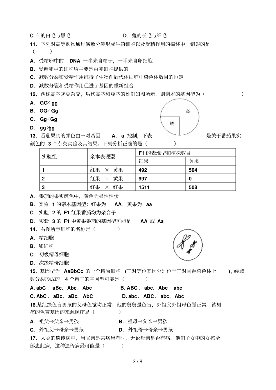 孟德尔遗传定律综合试题及标准答案_第2页