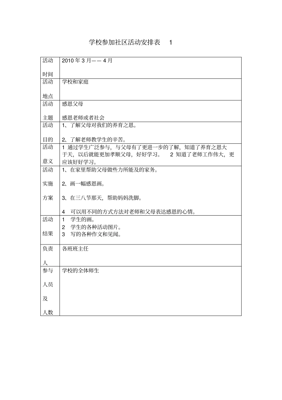 学校参加社区活动安排表1_第1页