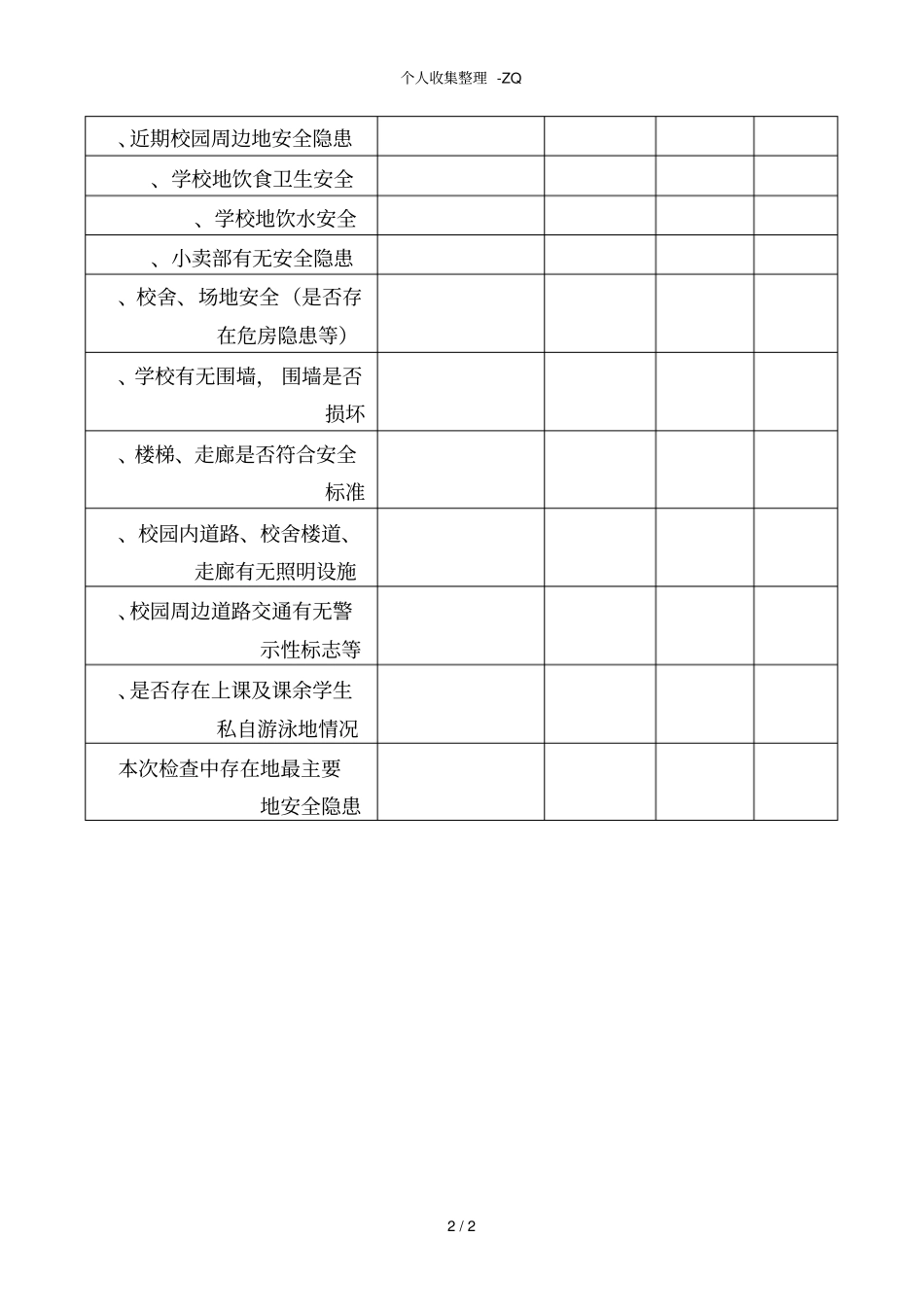 学校安全工作检查记录表_第2页