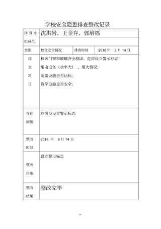 学校安全隐患排查整改记录