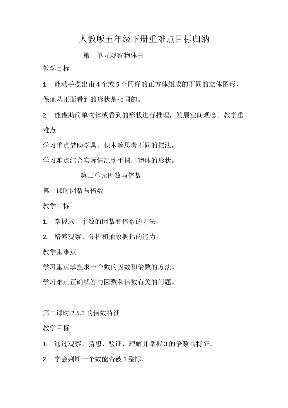 五年级下册重难点归纳_第1页