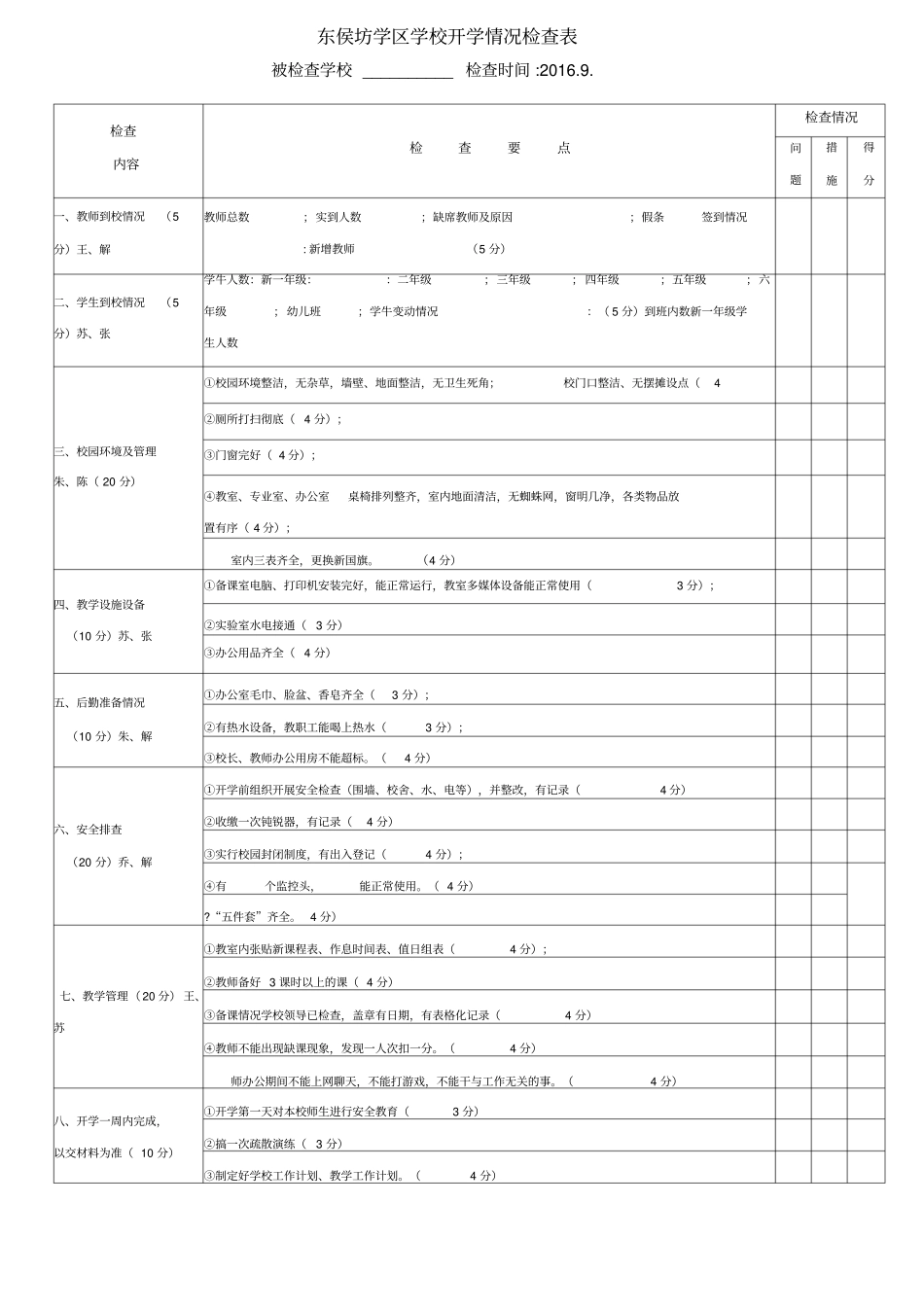 学校开学工作检查表_第1页