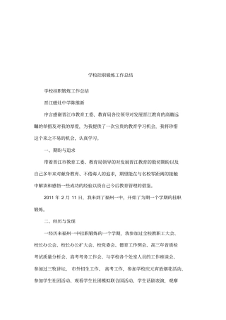 学校挂职锻炼工作总结