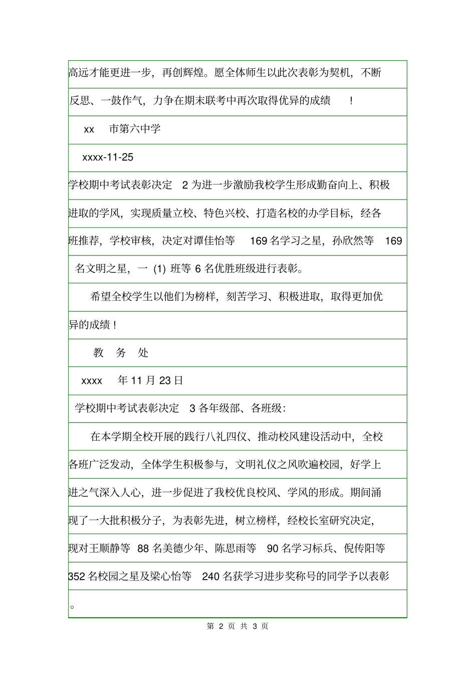学校期中考试表彰决定决定_第2页