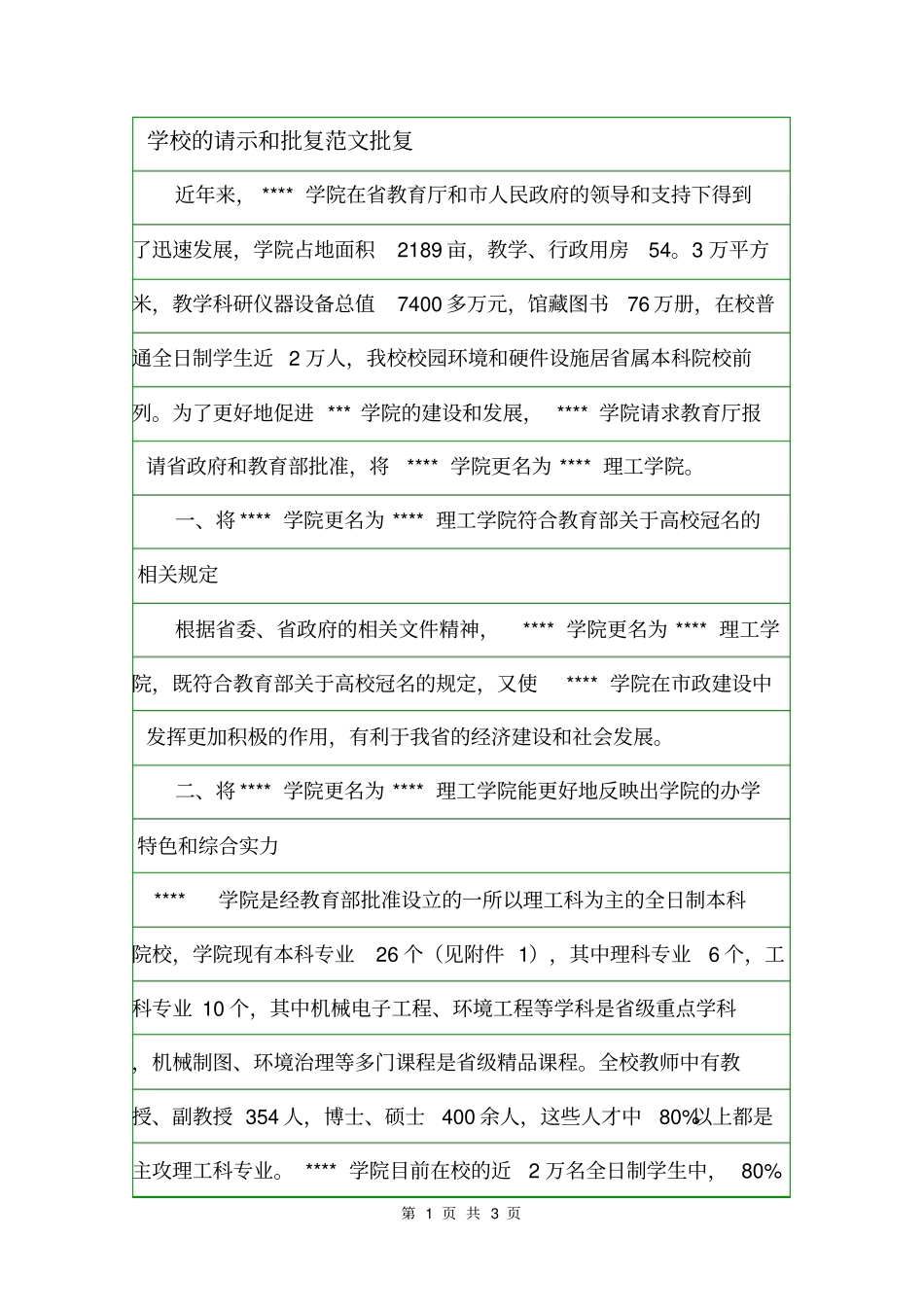 学校的请示和批复范文批复_第1页
