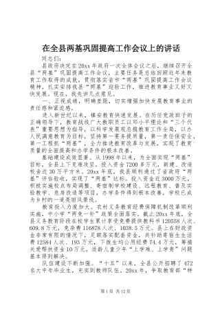 在全县两基巩固提高工作会议上的讲话发言