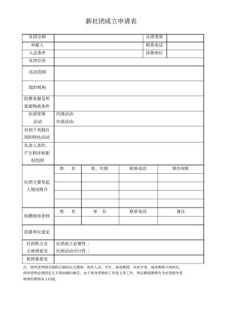 学生社团各种管理表格