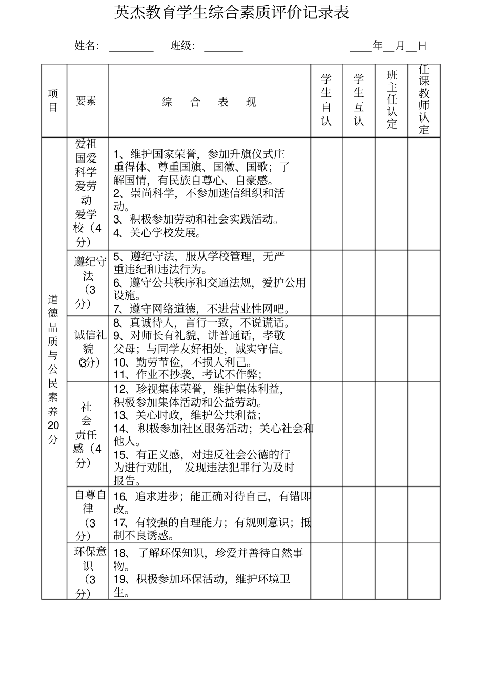 学生综合素质评价记录表_第1页