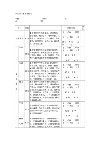 学生综合素质评价表