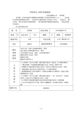 学科带头人两年发展规划