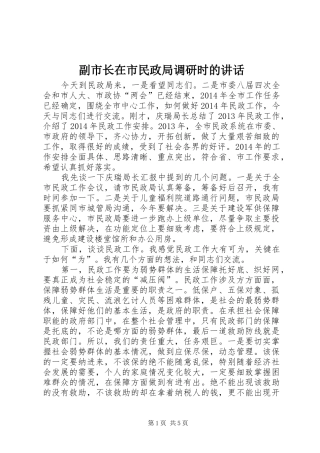 副市长在市民政局调研时的讲话发言