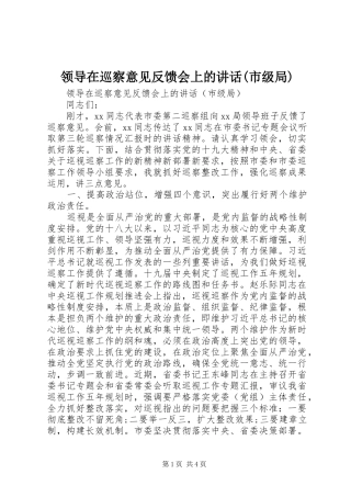 领导在巡察意见反馈会上的讲话发言(市级局)