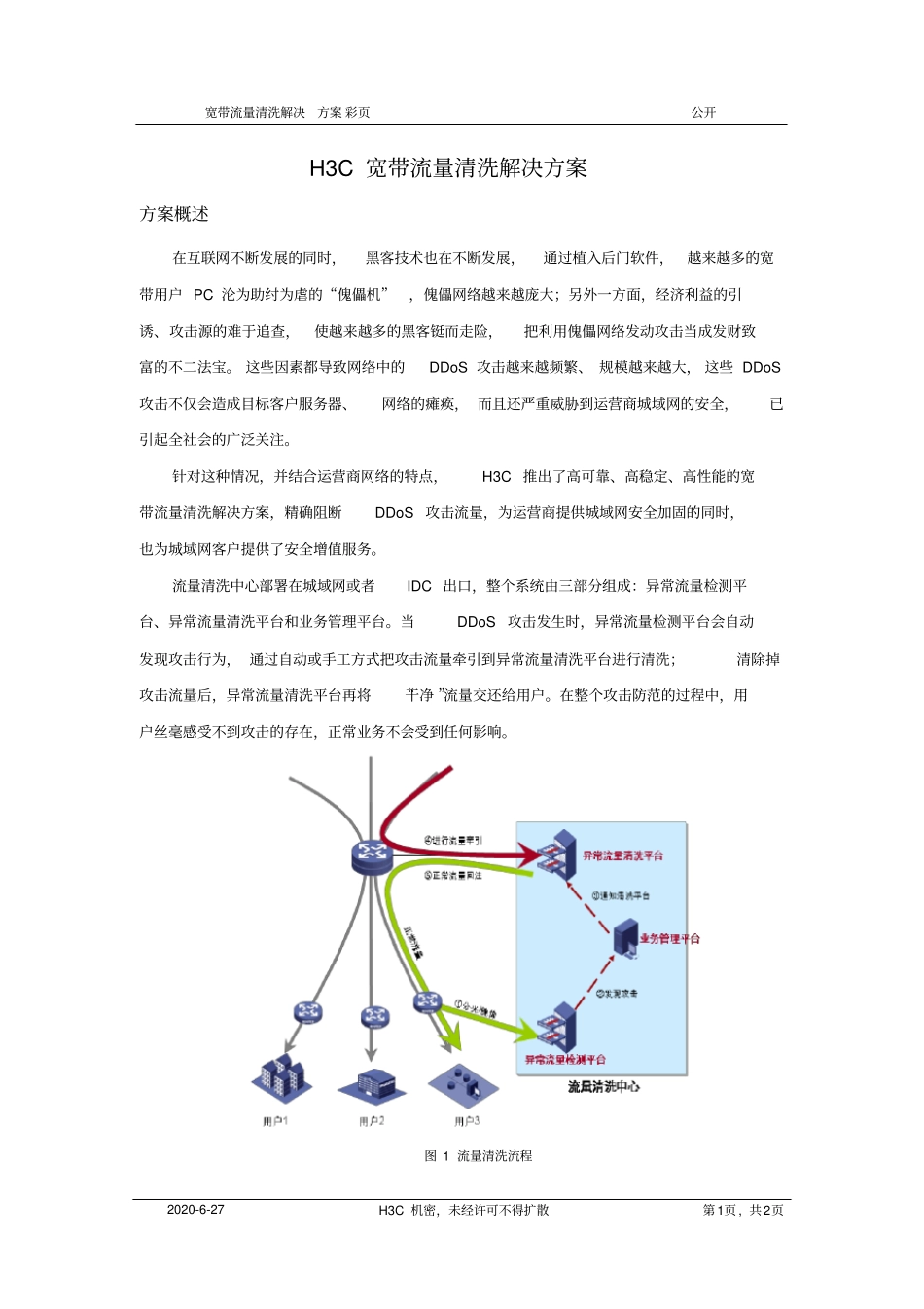 安全-H3C宽带流量清洗解决方案_第1页