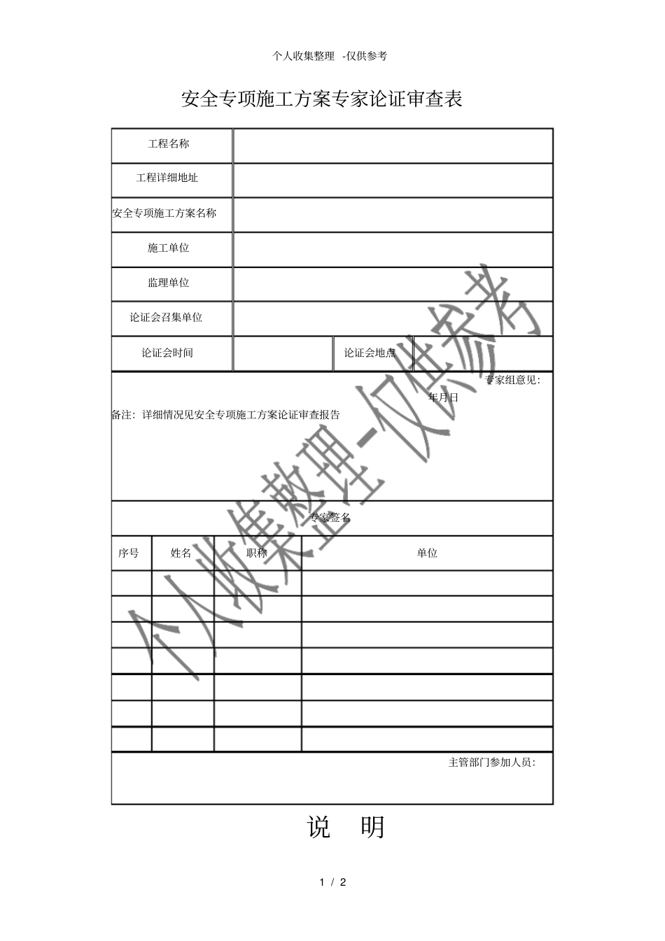 安全专项施工方案专家论证审查表_第1页