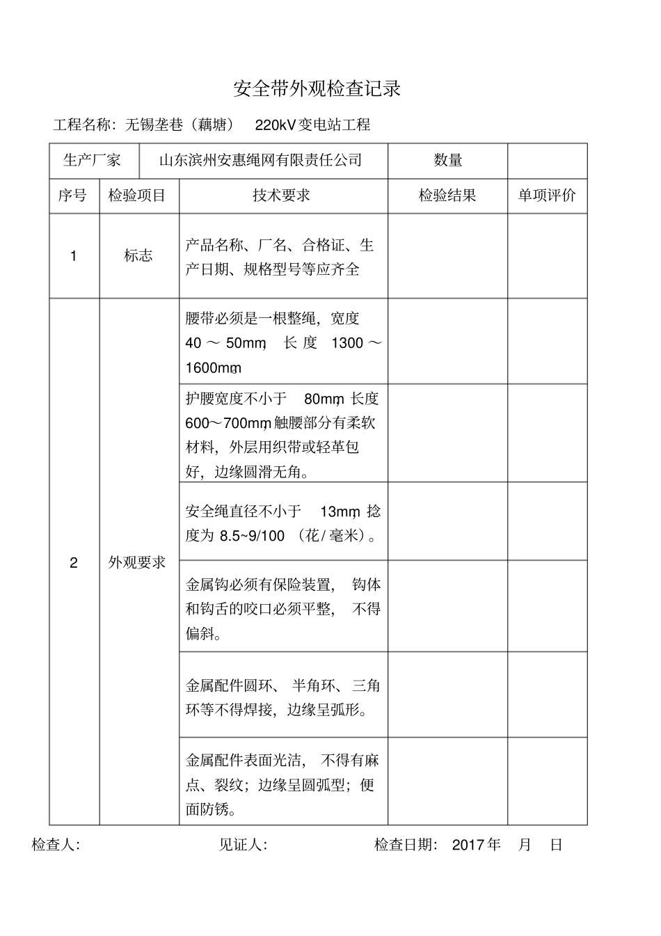 安全帽安全带外观检查记录_第1页