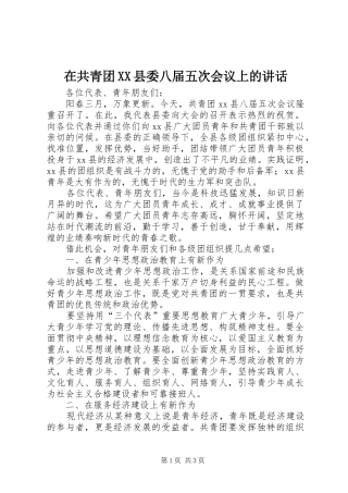 在共青团XX县委八届五次会议上的讲话发言_1