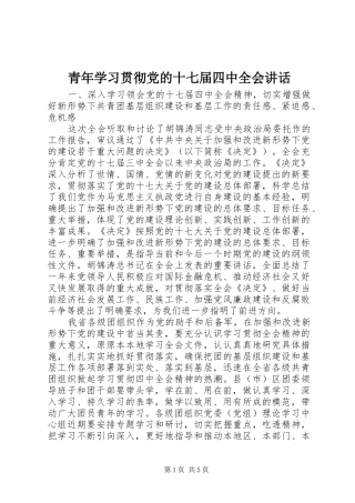 青年学习贯彻党的十七届四中全会讲话发言