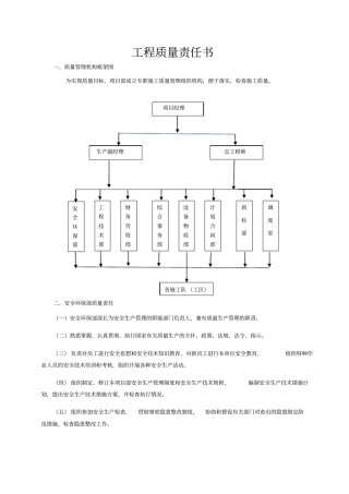 安全环保部工程质量责任书