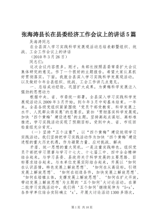 张海涛县长在县委经济工作会议上的讲话发言5篇
