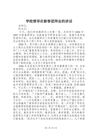 学校领导在新春团拜会的讲话发言