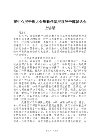 在中心层干部大会暨新任基层领导干部谈话会上讲话发言