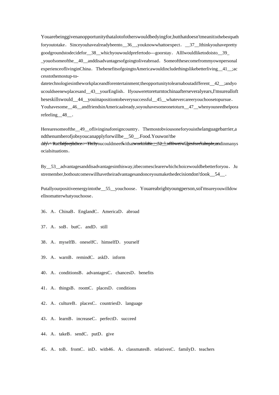 (完整版)高中英语完型填空专项练习(不看后悔)_第2页