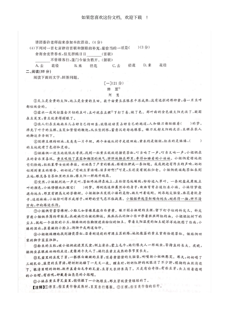 安徽2020年中考语文模拟试卷一pdf_第2页