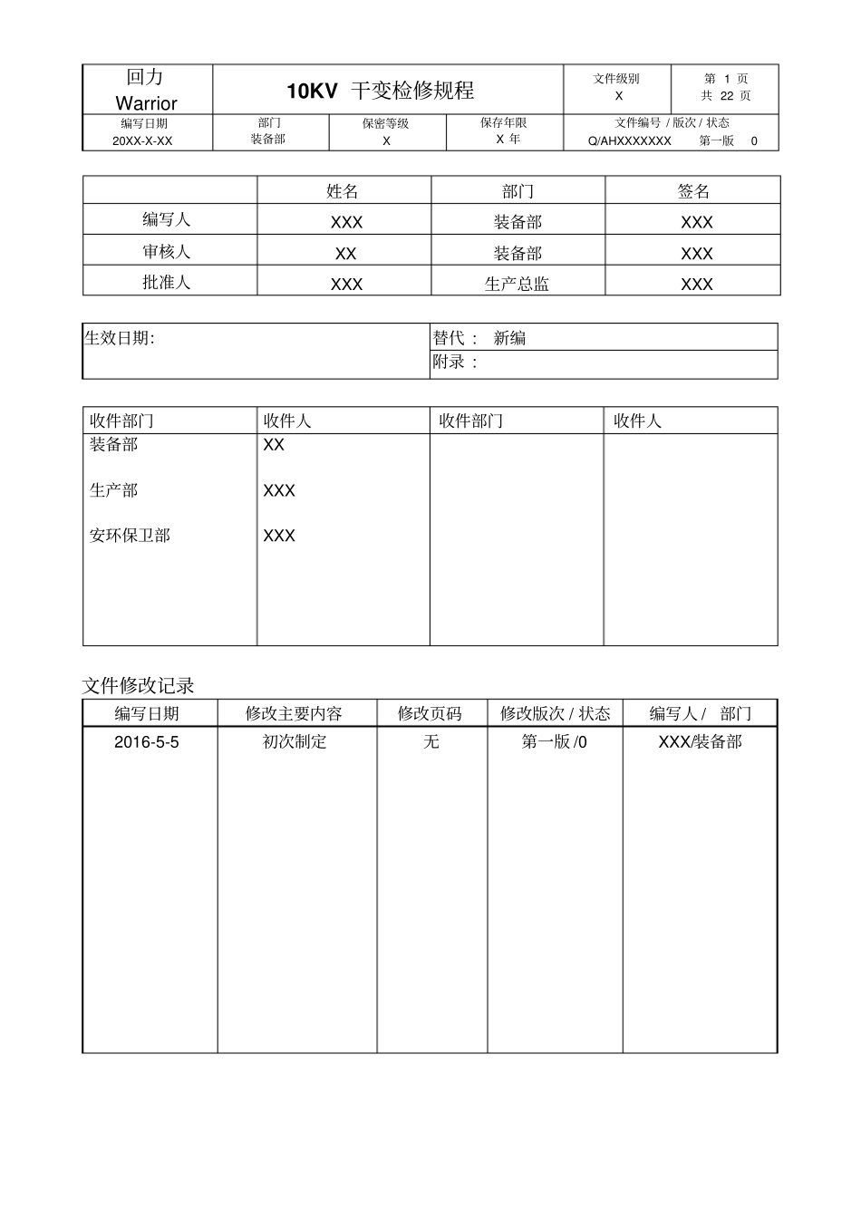 安徽双钱集团10KV干变检修规程_第1页