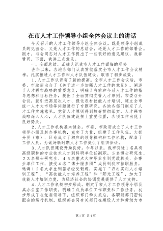 在市人才工作领导小组全体会议上的讲话发言