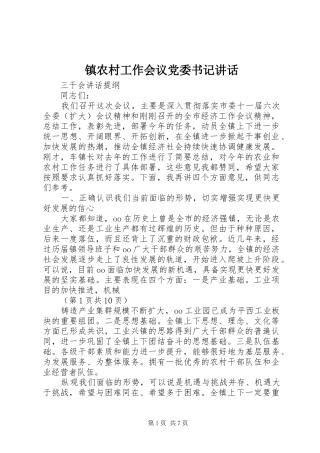 镇农村工作会议党委书记讲话发言