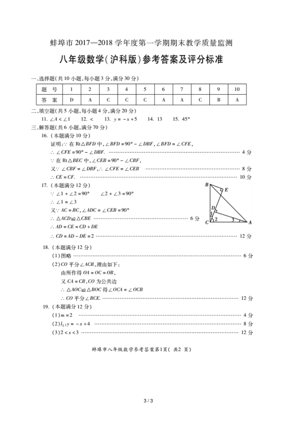安徽蚌埠2017_2018学年八年级数学上学期期末教学质量监测试题新人教版2018122025_第3页