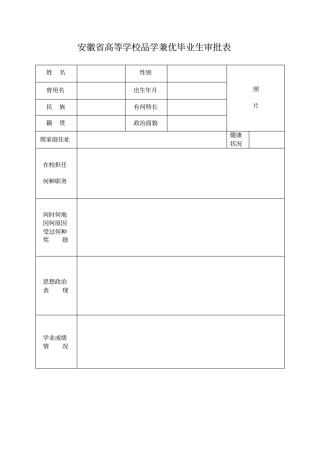 安徽高等学校品学兼优毕业生审批表