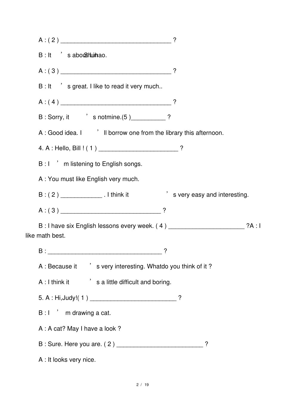 完整七年级下册补全对话专项练习_第2页