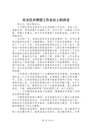 在全区共青团工作会议上的讲话发言