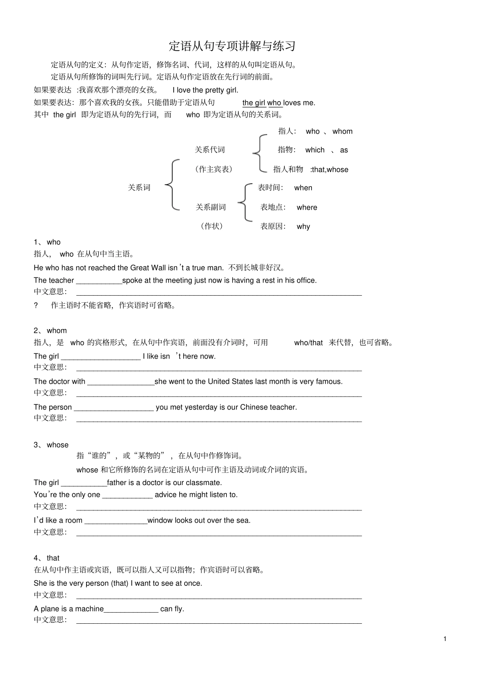 定语从句专项讲解与练习-_第1页