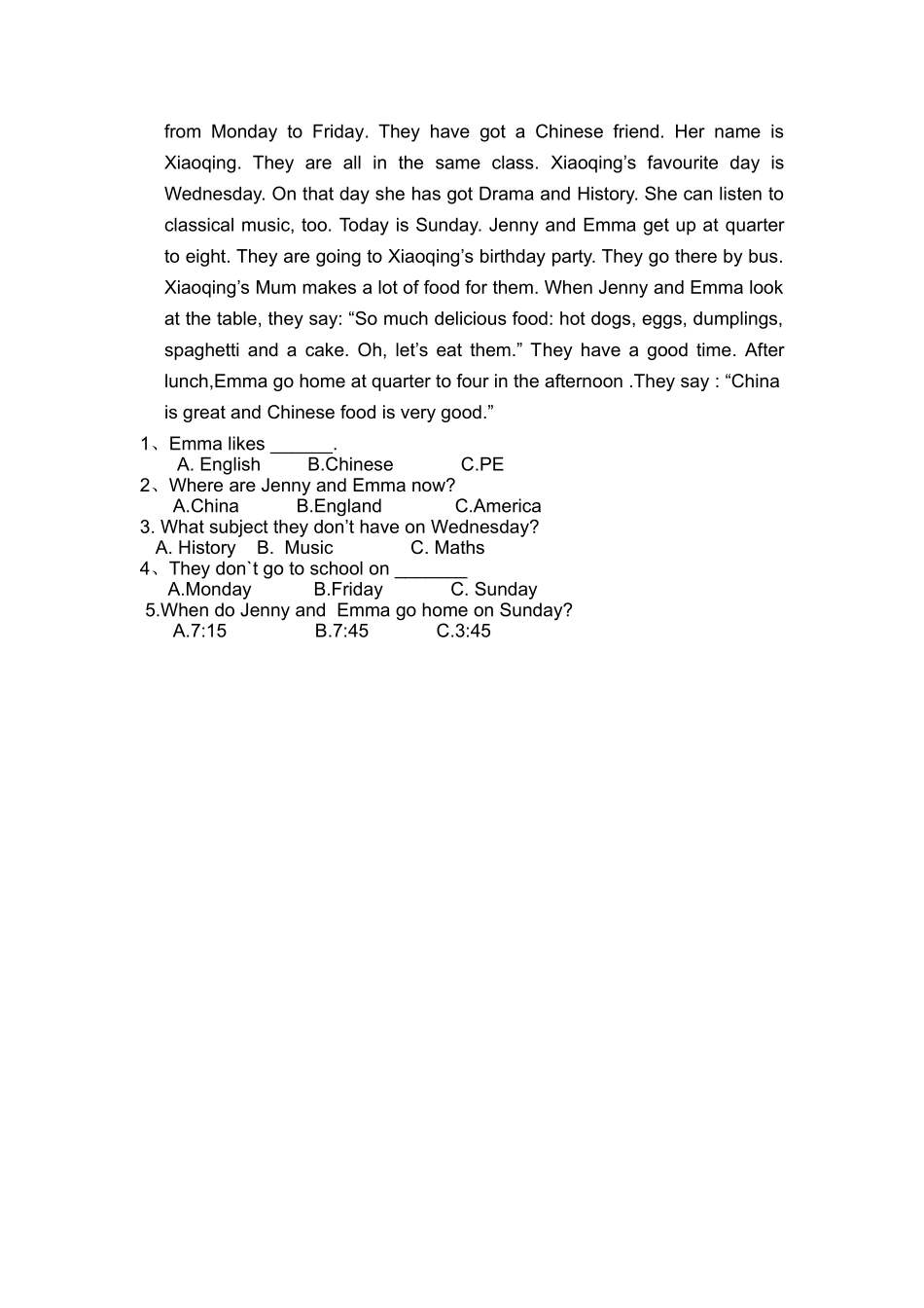 六年级英语unit1单元测试题_第3页