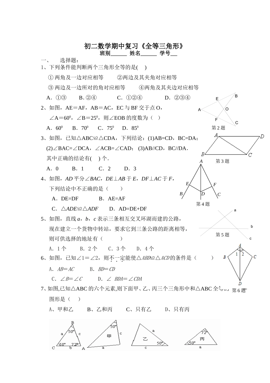 期中复习《全等三角形》_第1页