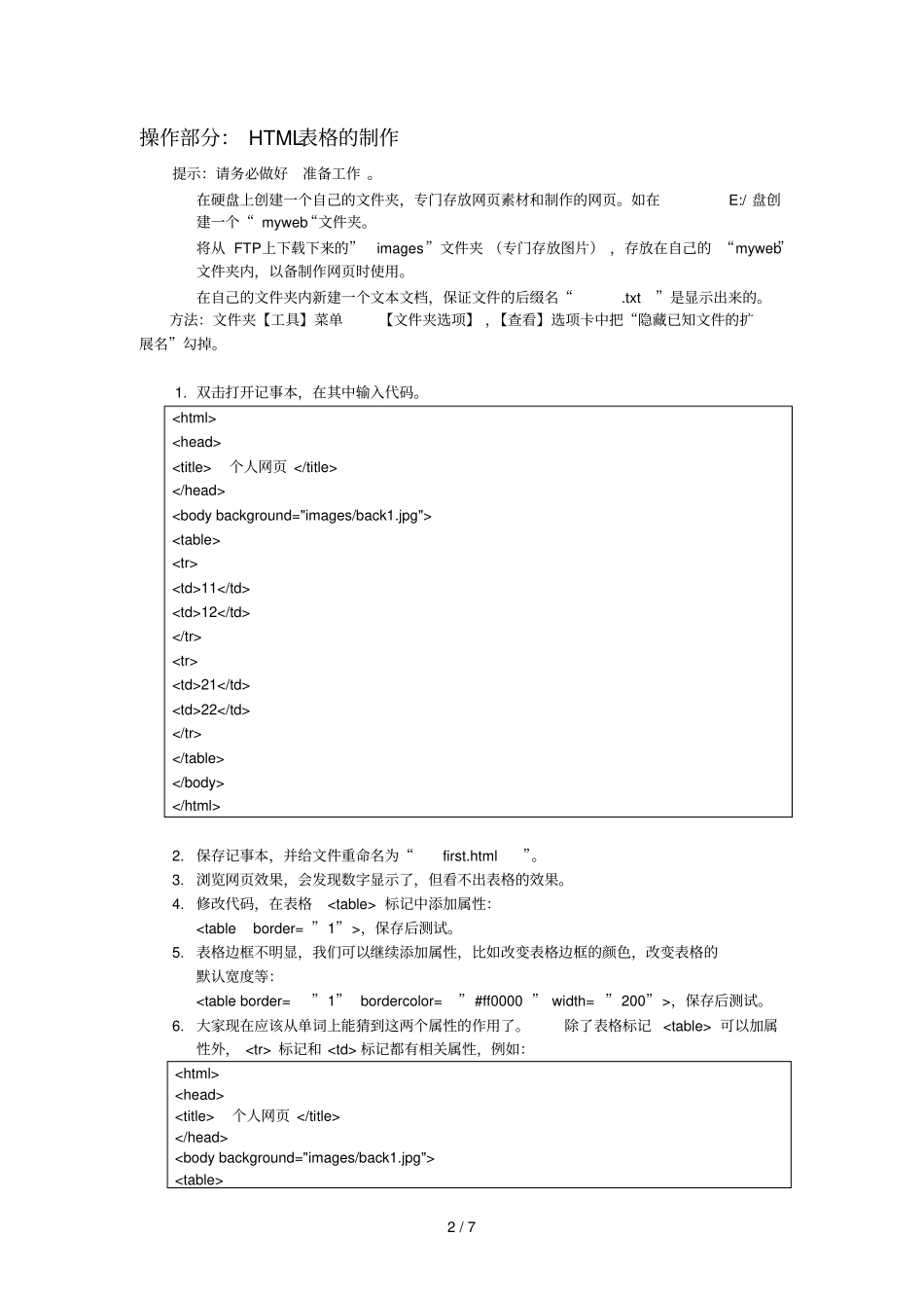 实训四-HTML基础知识之表格化网_第2页