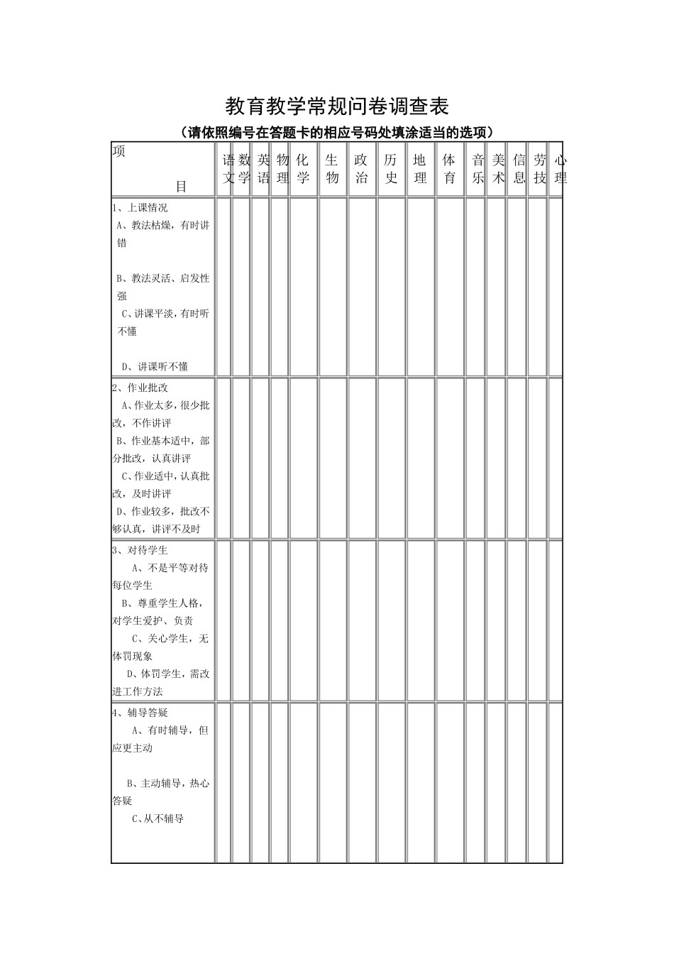 教育教学常规问卷调查表_第1页