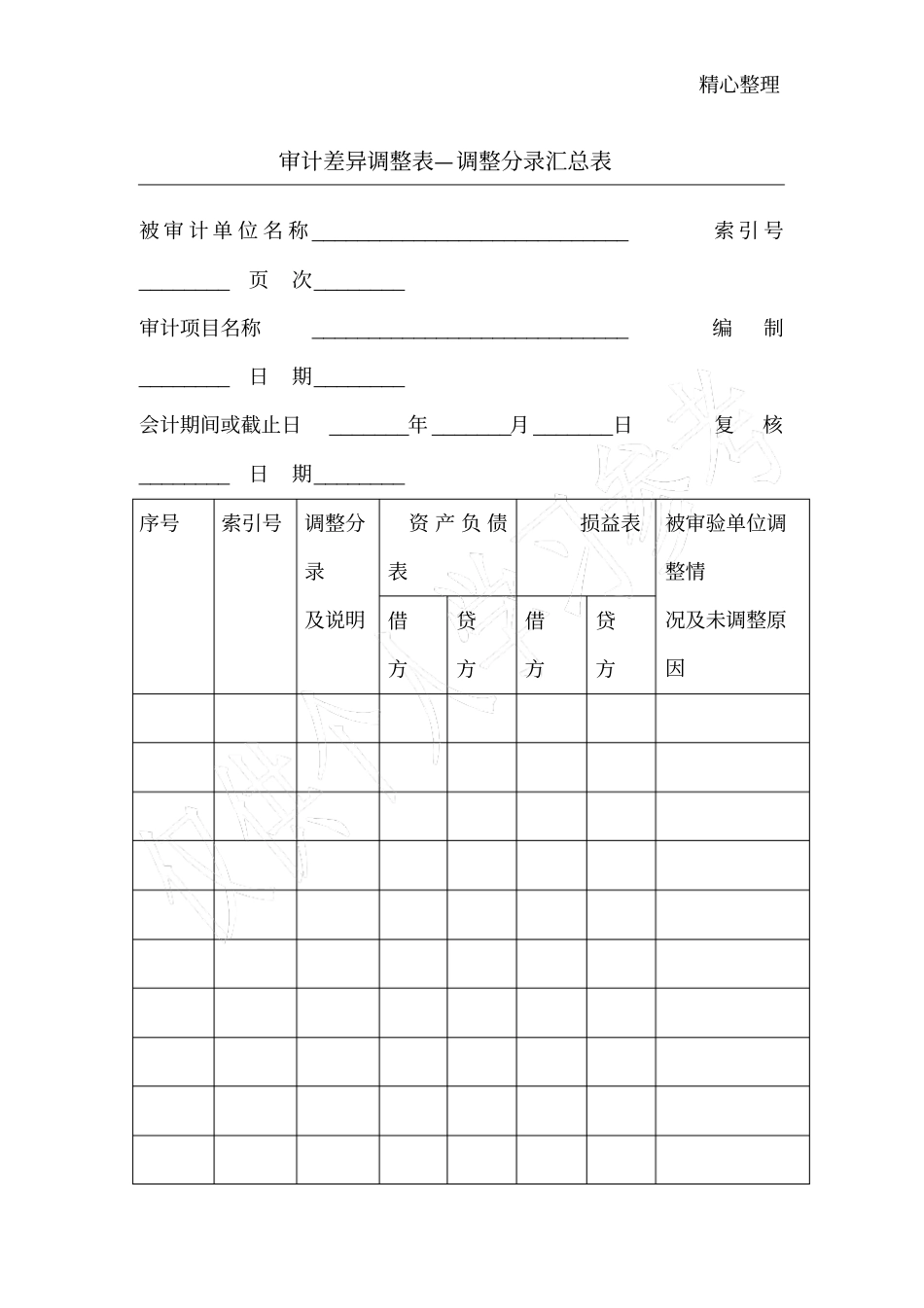 审计差异调整表—调整分录汇总表_第1页