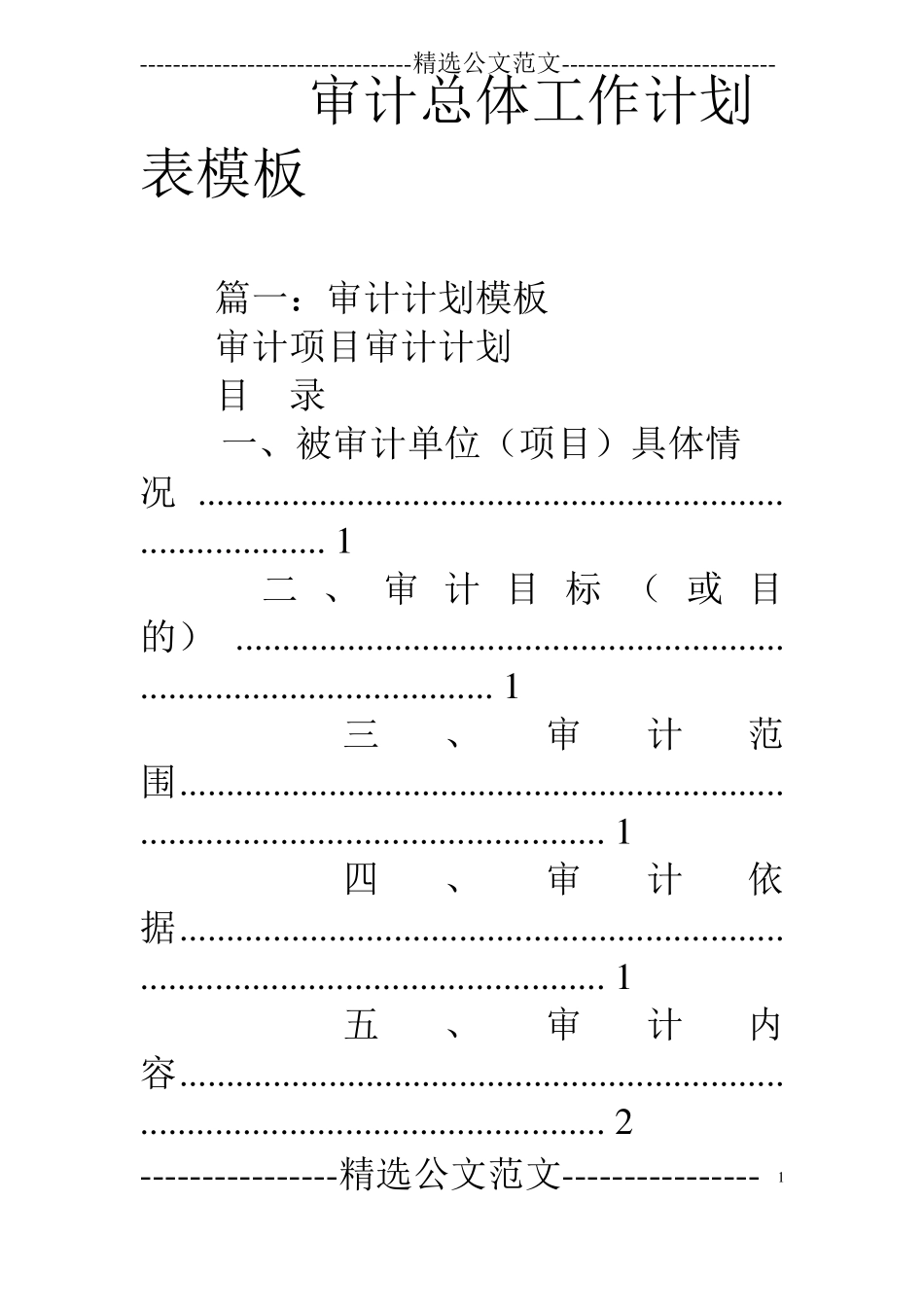 审计总体工作计划表模板_第1页