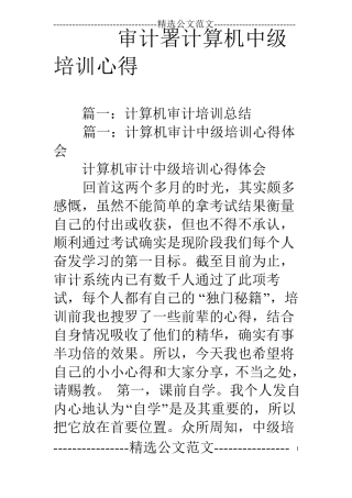 审计署计算机中级培训心得