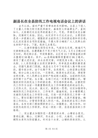 副县长在全县防汛工作电视电话会议上的讲话发言