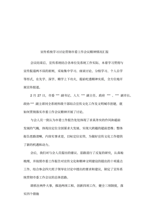 宣传系统学习讨论贯彻委工作会议精神情况汇报