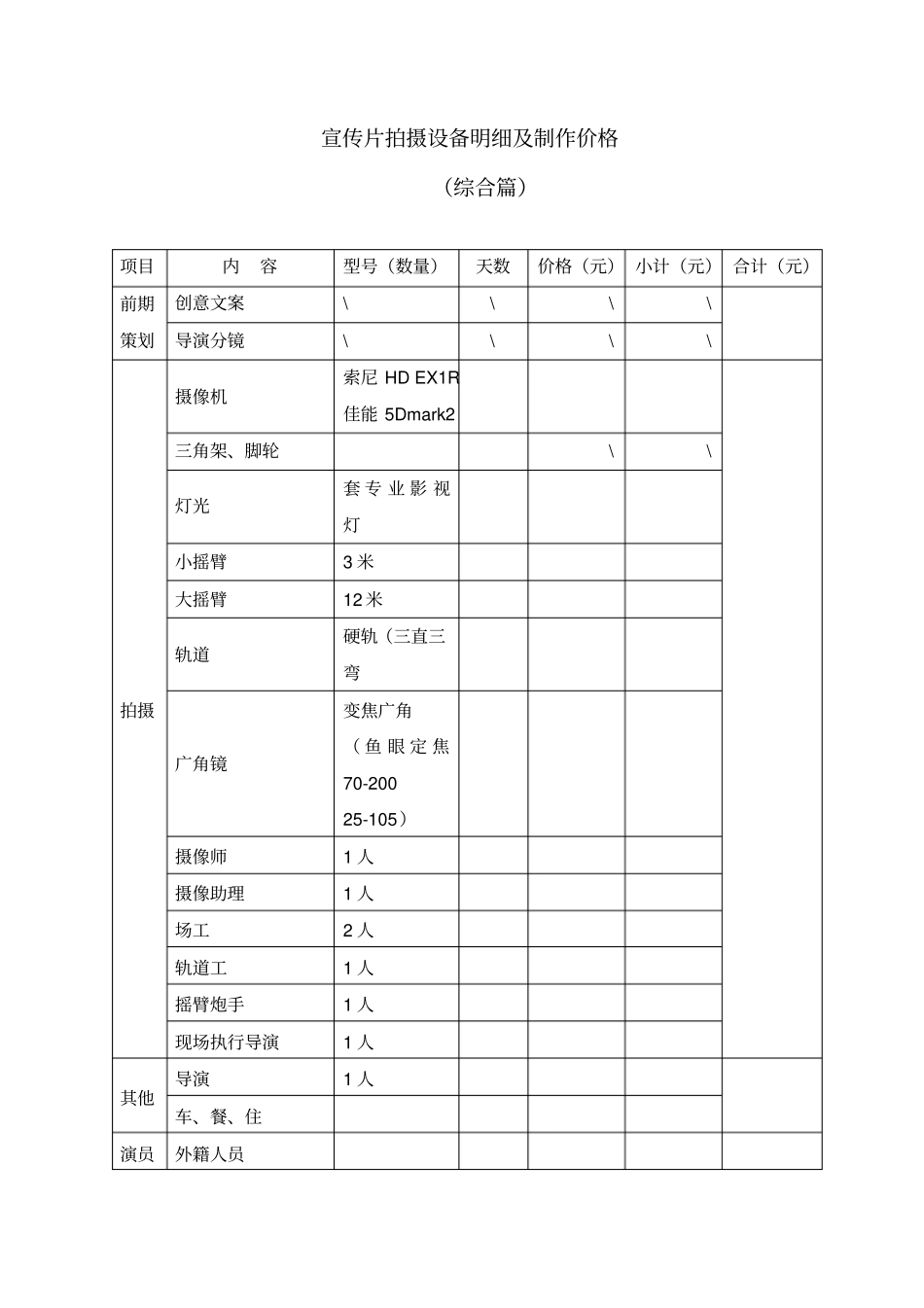 宣传片拍摄设备明细及制作价格_第1页