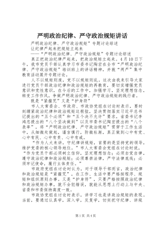 严明政治纪律、严守政治规矩讲话发言